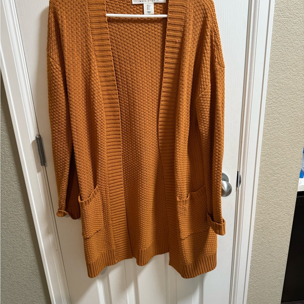 Max Studio Orange Cardigan Sweater Textured Knit